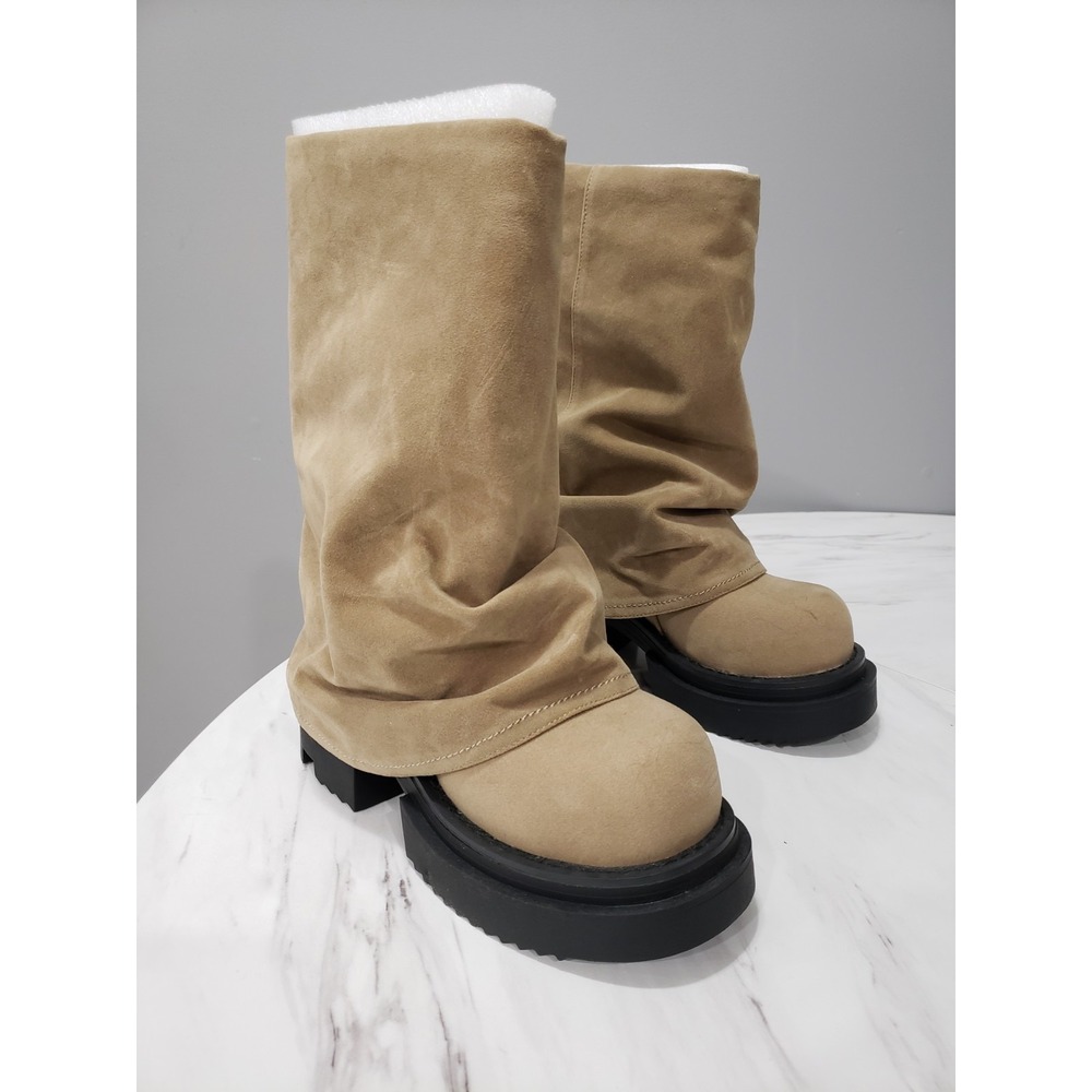 Darker Wavs Brown Faux Suede Foldover Knee High Pant Boot RETRO 90S PUNK GRUNGE